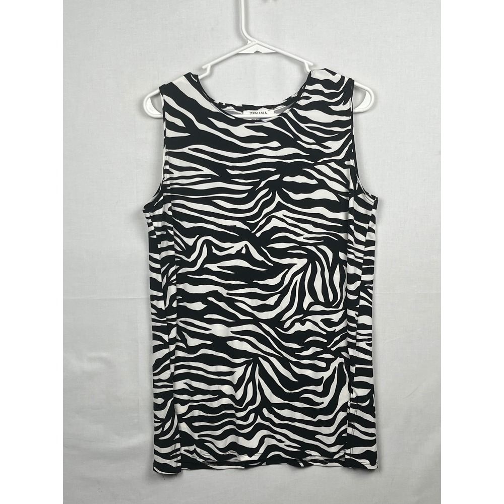 Zenana Zebra Print‎ Tank Top Womens Medium Sleeveless IT-10033 Black White